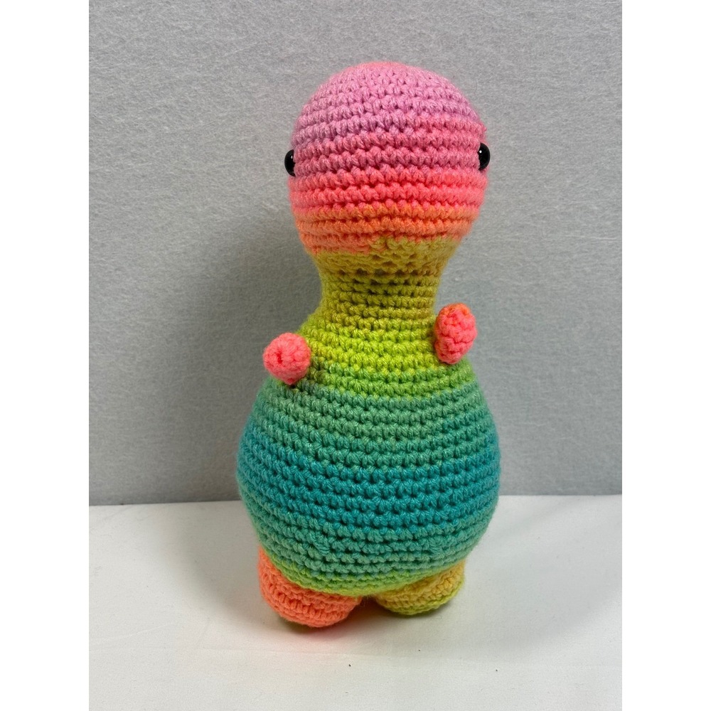 Handmade Crochet Dinosaur Plush Rainbow Ombre Amigurumi T-Rex Kidcore Boho 10.5"